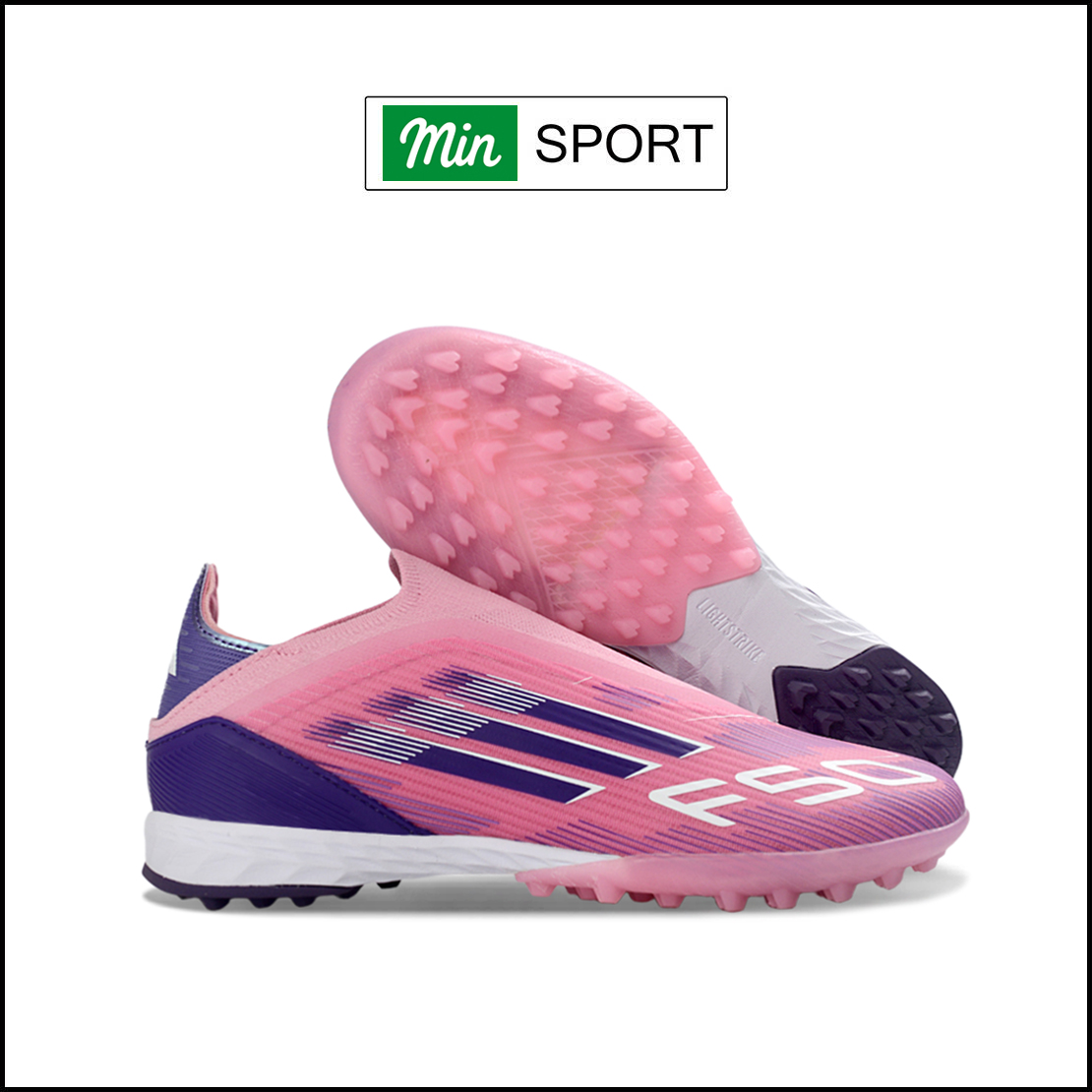 Giày Bóng Đá Trẻ Em Adidas F50 Hồng Tím Không Dây TF