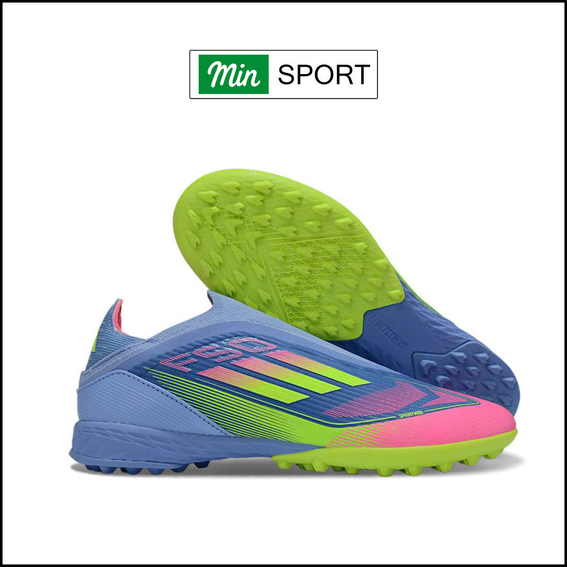 Giày Bóng Đá Trẻ Em Adidas F50 Elite Xanh Biển Vạch Chuối Không Dây TF