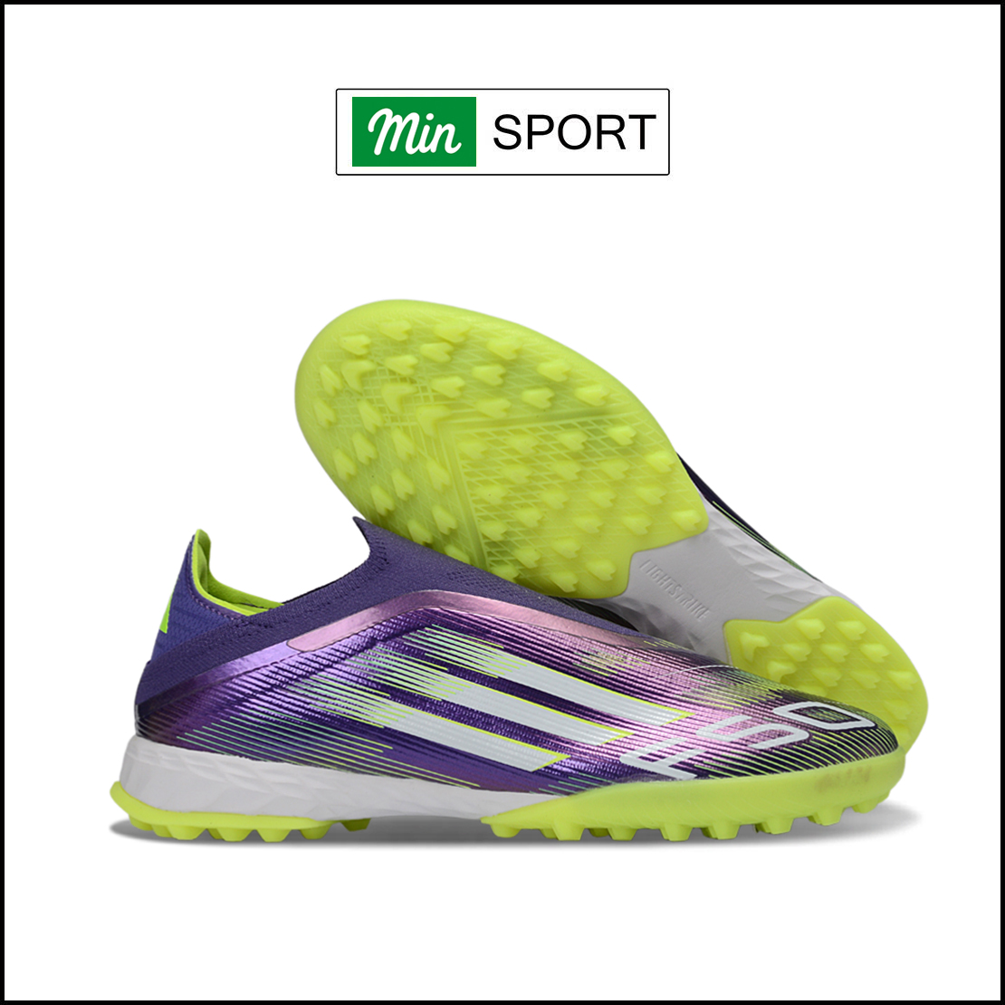 Giày Bóng Đá Adidas F50 Elite Tím Xanh Lá Không Dây HQ TF