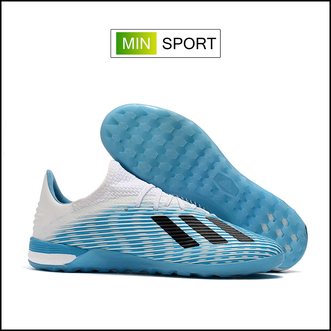 Giày Bóng Đá Adidas X 19.1 Xanh Biển Vạch Đen TF
