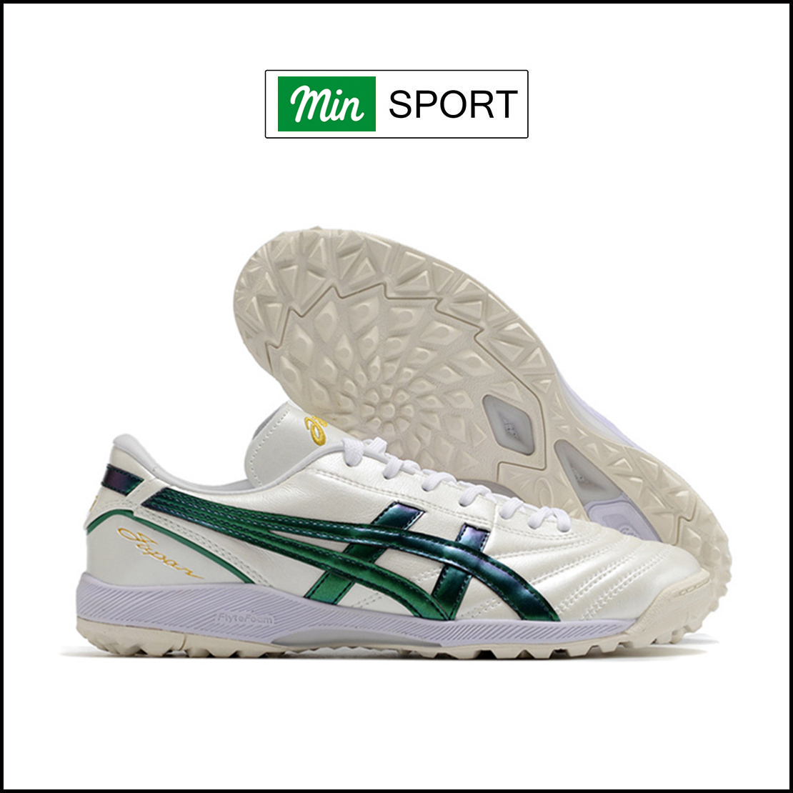 Giày Bóng Đá Asics C3 Trắng Vạch Xanh Lá TF