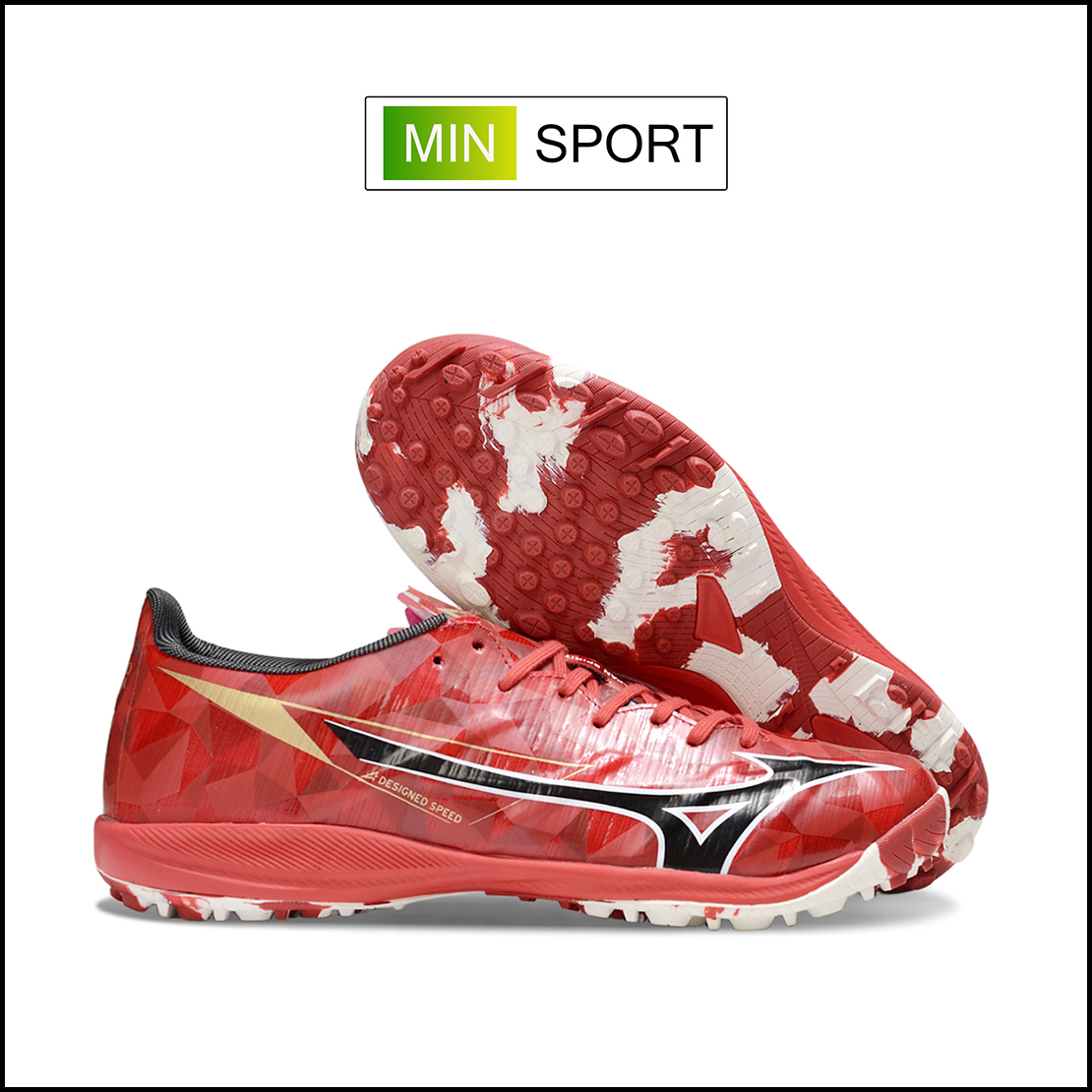 Giày Bóng Đá Mizuno Alpha 2 Elite Đỏ Vạch Đen Đế Rằn Ri TF