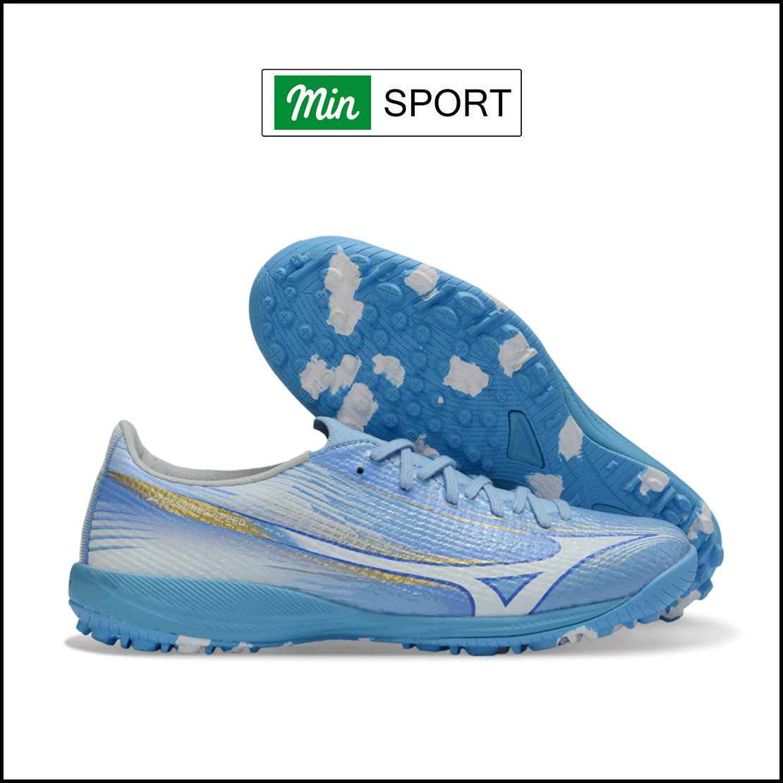 Giày Bóng Đá Mizuno Alpha 3 Elite Xanh Sky Lưỡi Gà Liền TF