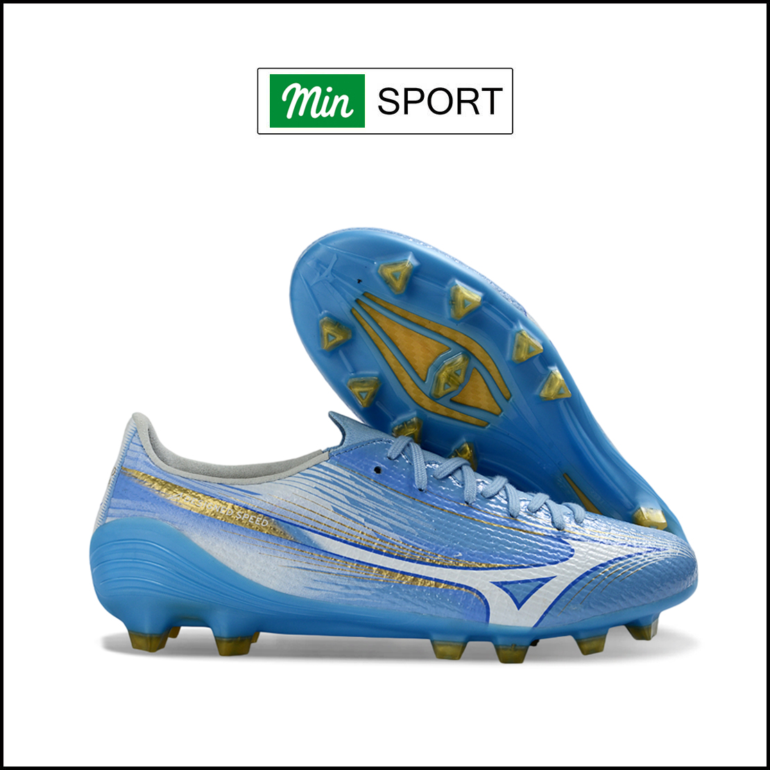 Giày Bóng Đá Mizuno Alpha 3 Elite Xanh Sky Lưỡi Gà Liền FG
