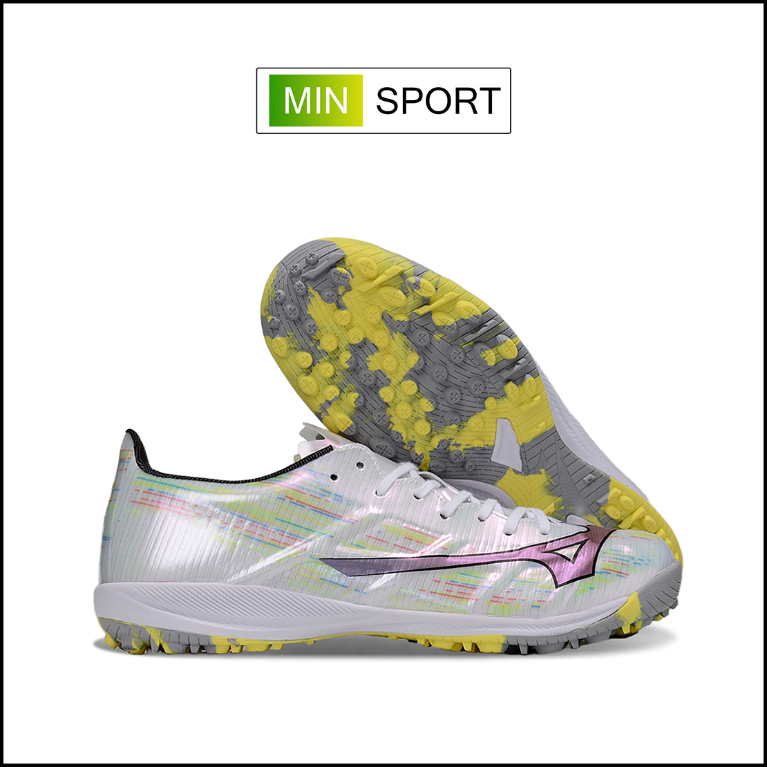 Giày Bóng Đá Mizuno Alpha II Elite Trắng Xanh Lá Vạch Xám TF