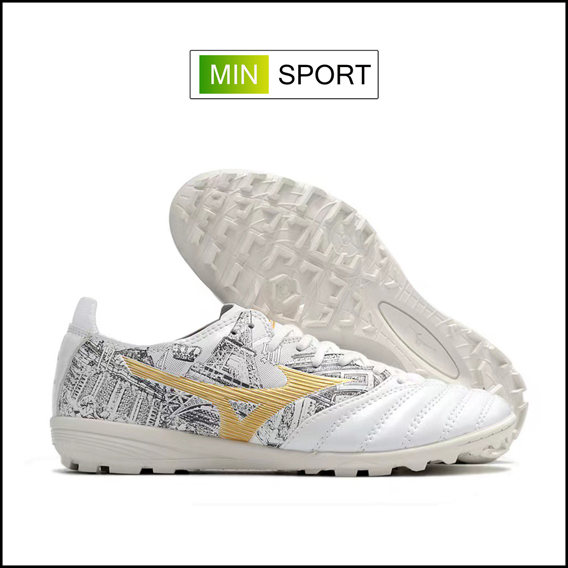 Giày Bóng Đá Mizuno Neo 3 Pro Trắng Vạch Vàng Ramos TF