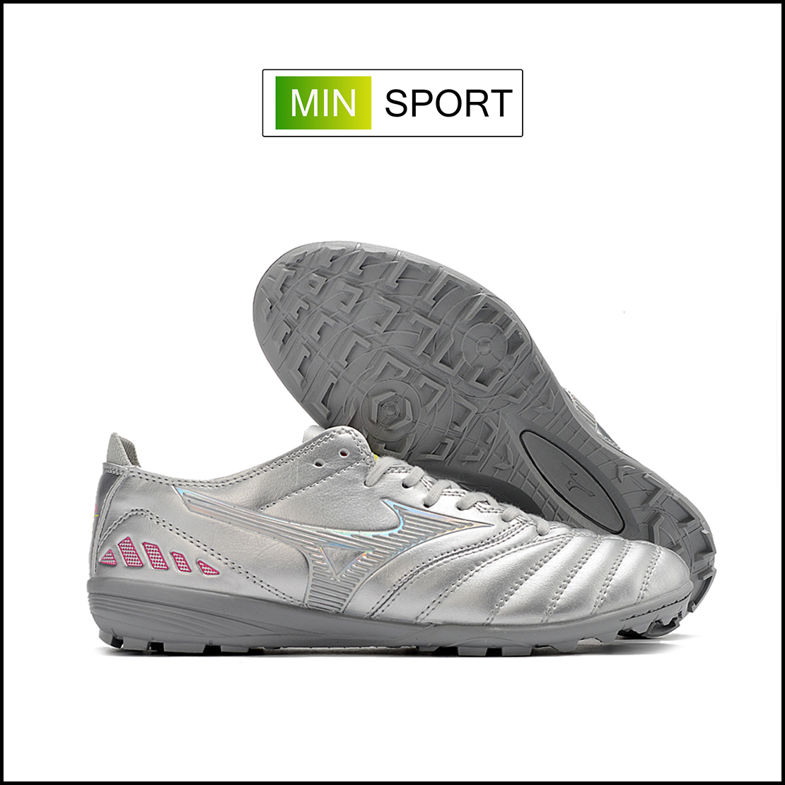 Giày Bóng Đá Mizuno Neo 3 Pro Bạc Gót Hồng TF