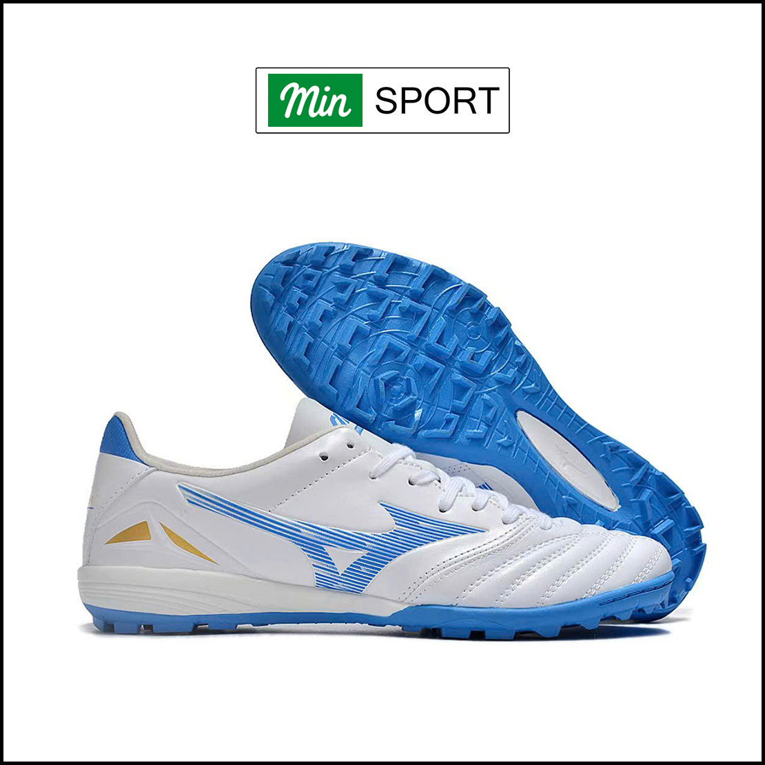 Giày Bóng Đá Mizuno Neo 4 Pro Trắng Vạch Xanh Biển TF