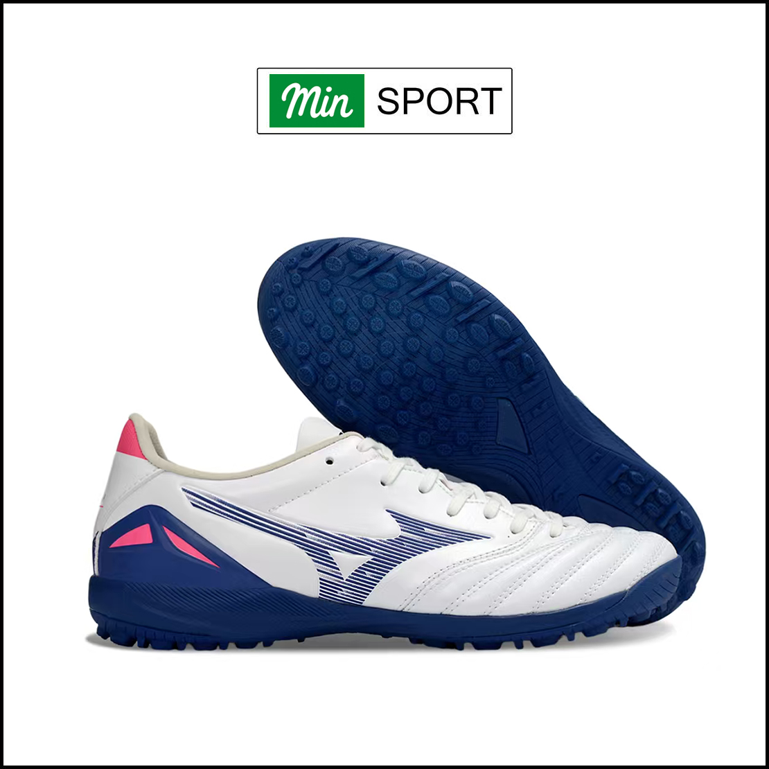 Giày Bóng Đá Mizuno Neo 4 Pro Trắng Xanh Đậm Đế Đệm TF