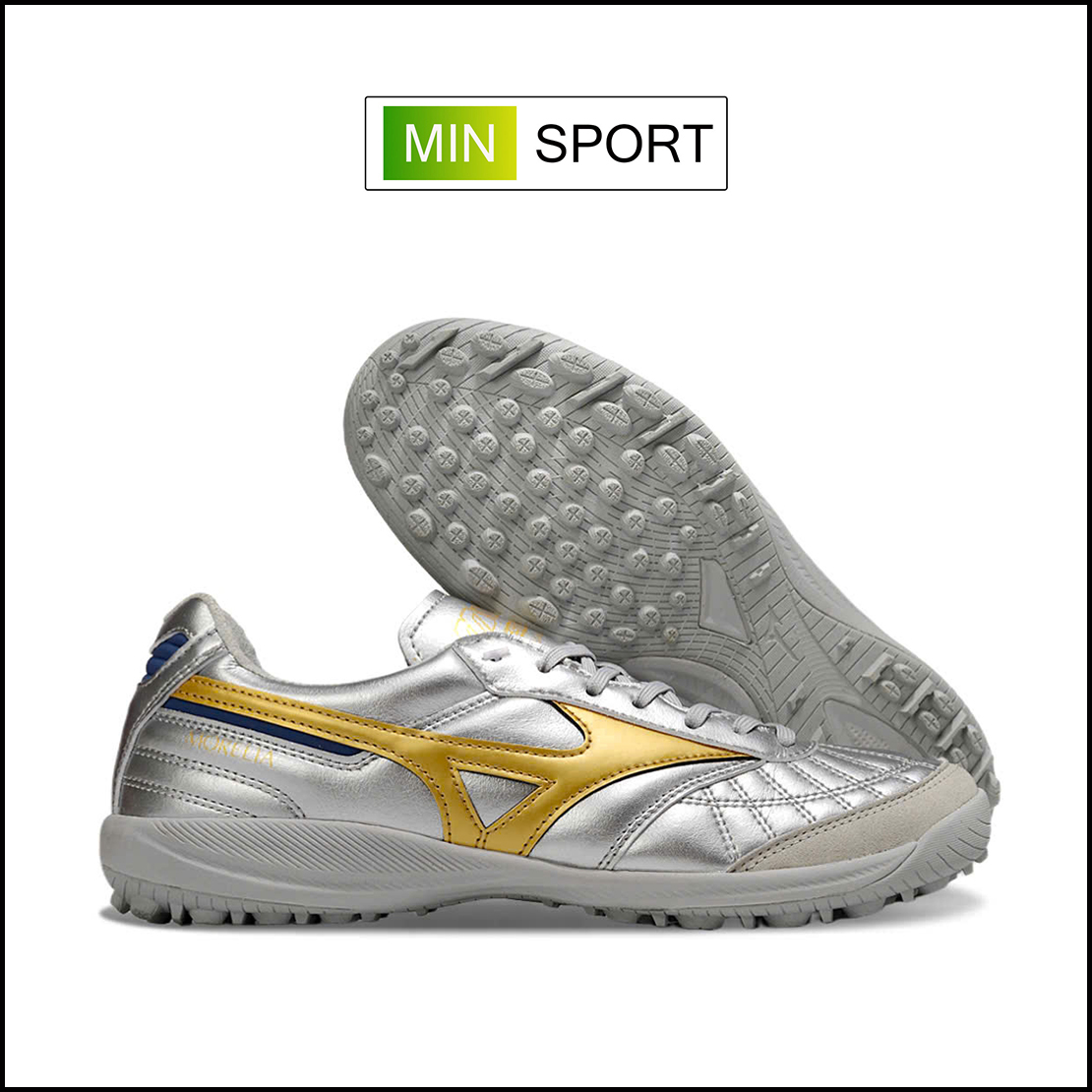 Giày Bóng Đá Mizuno Morelia M8 Bạc Vạch Vàng Đế Đệm TF