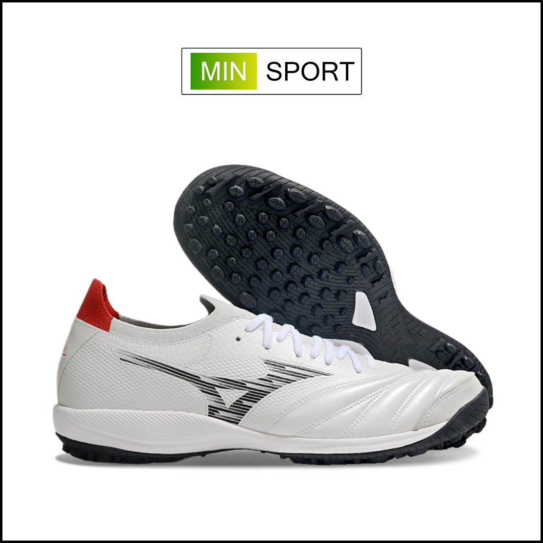 Giày Bóng Đá Mizuno Sala Beta Japan Trắng Đen Đế Đệm Cổ Lửng HQ TF