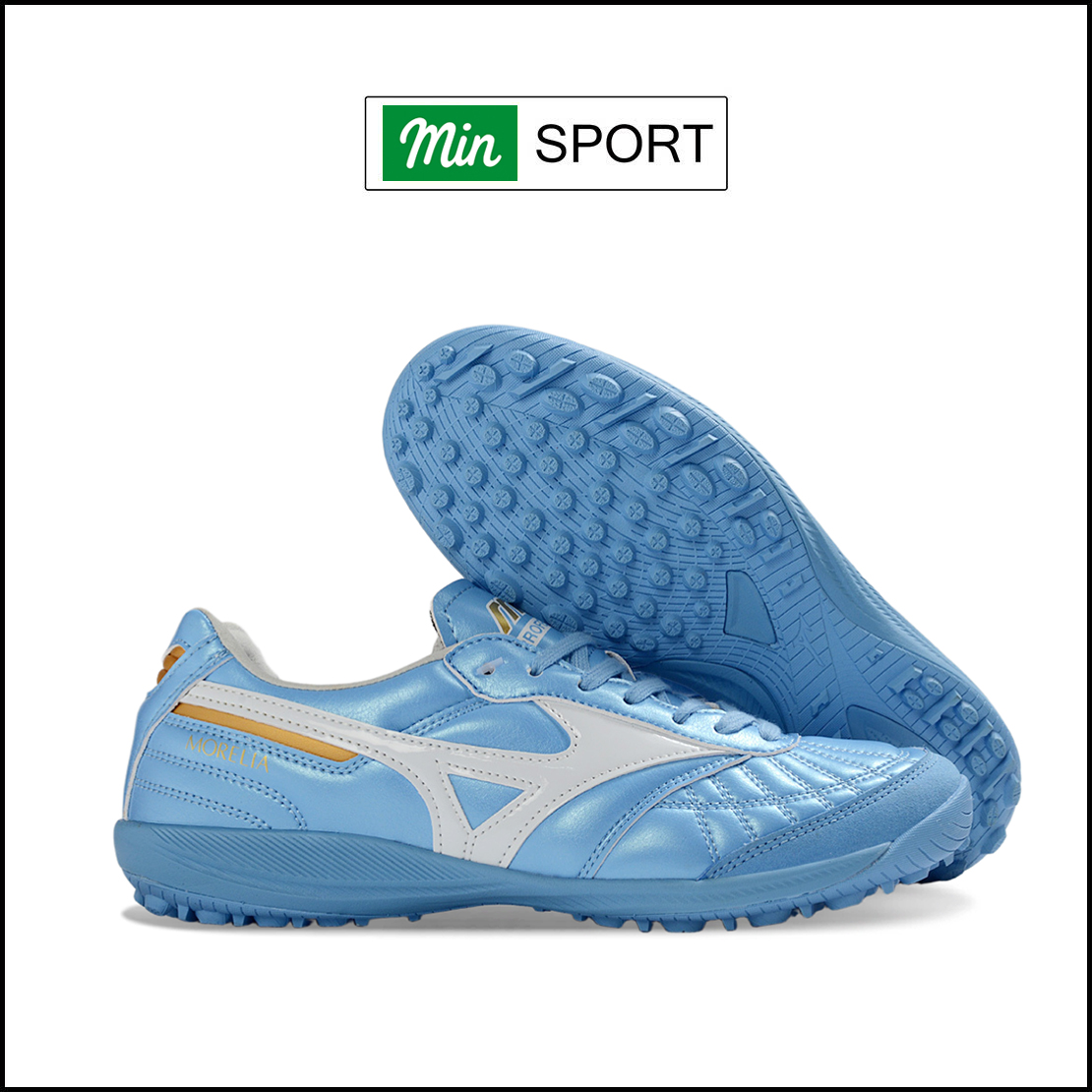 Giày Bóng Đá Mizuno Morelia M8 Xanh Dương Vạch Trắng Đế Đệm TF