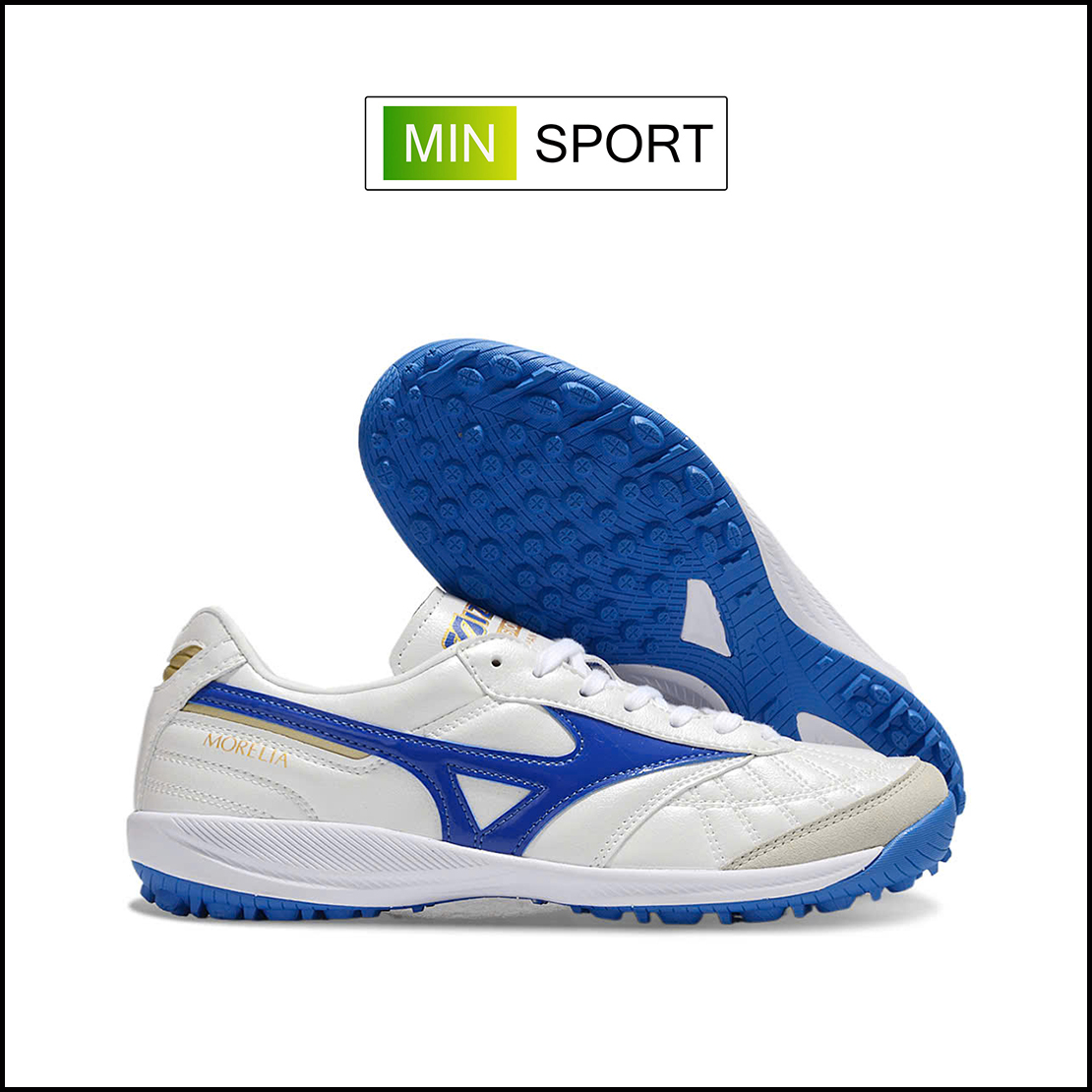 Giày Bóng Đá Mizuno Morelia M8 Trắng Vạch Xanh Biển Đế Đệm TF