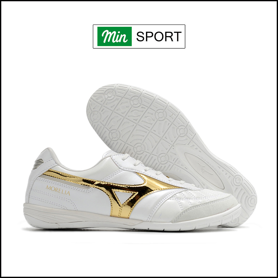 Giày Bóng Đá Mizuno Morelia M8 Trắng Vạch Vàng Đế Đệm IC