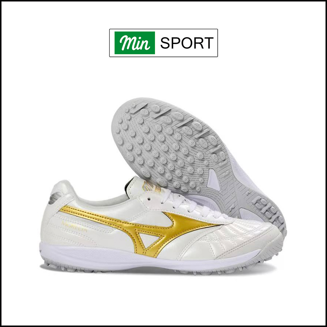 Giày Bóng Đá Mizuno Morelia M8 Trắng Vạch Vàng Đế Đệm TF