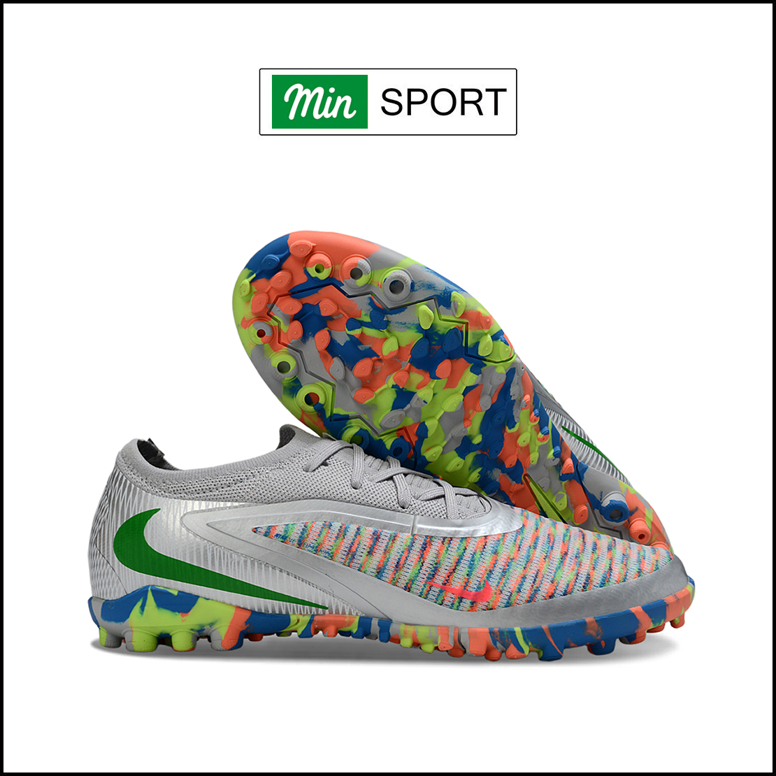 Giày Bóng Đá Trẻ Em Nike Phantom 6 Pro Xám Cam Chuối Xanh Cổ Lửng HQ TF