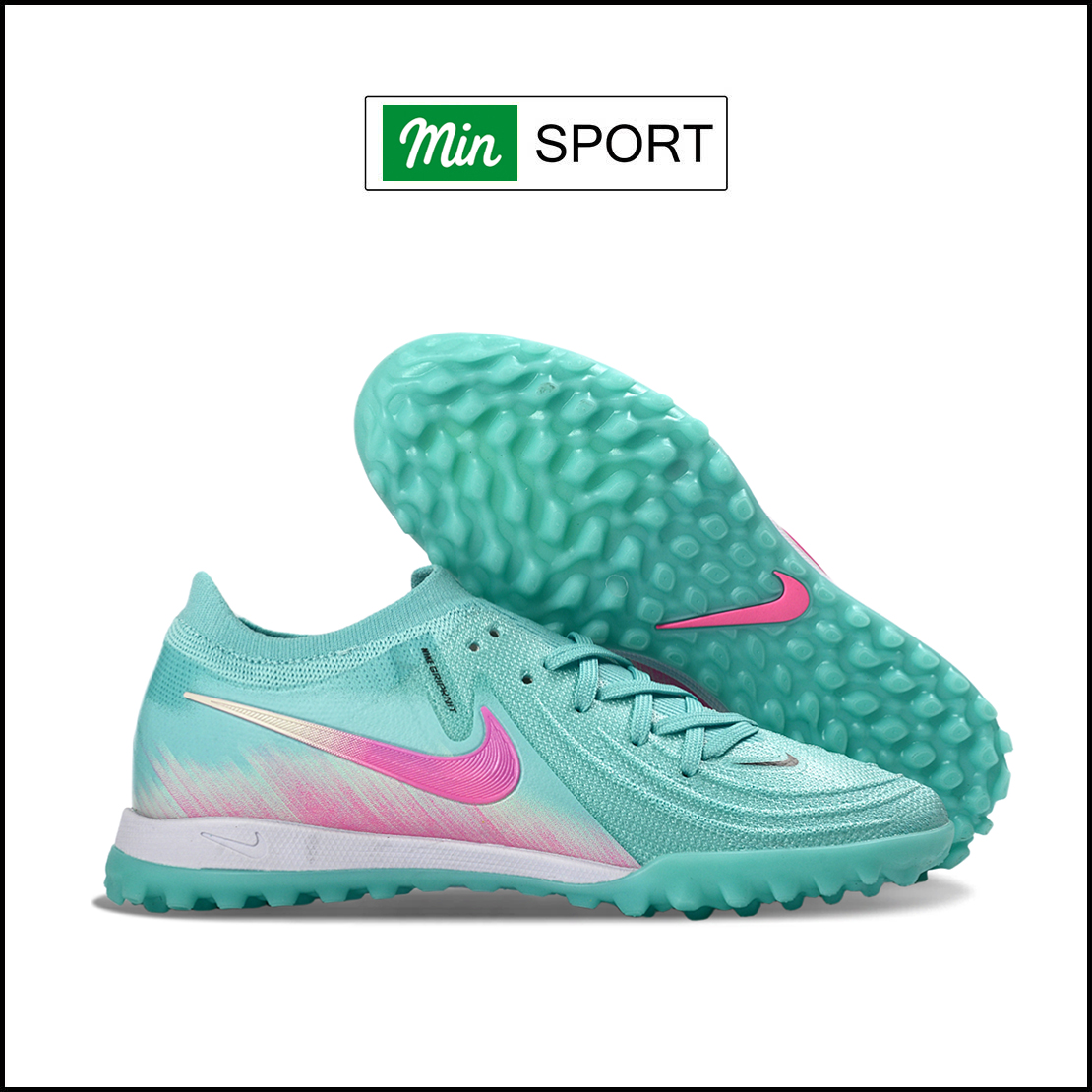 Giày Bóng Đá Nike Phantom GX2 Pro Xanh Ngọc Vạch Hồng Cổ Lửng TF