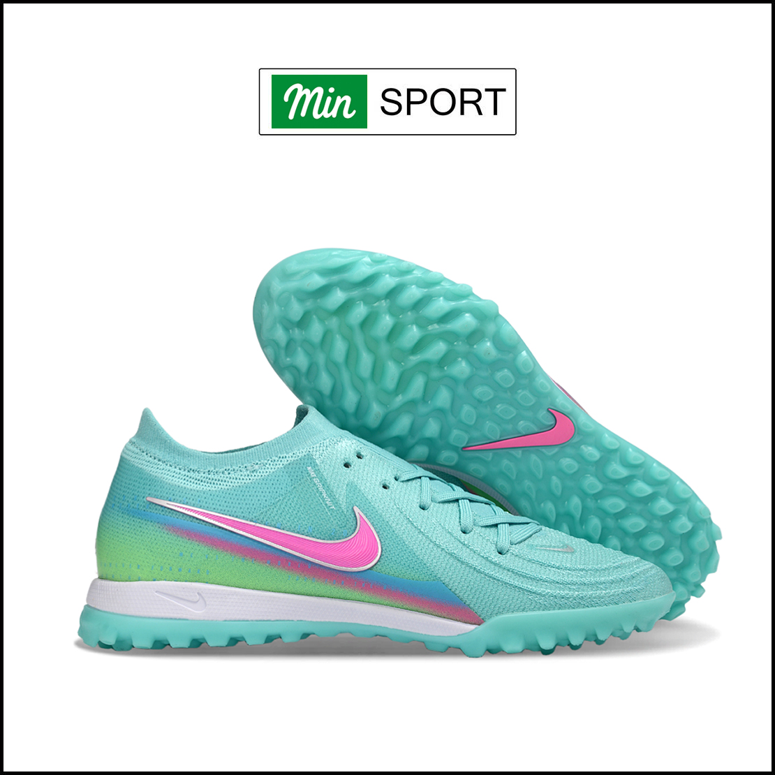 Giày Bóng Đá Nike Phantom GX2 Pro Xanh Ngọc Vạch Hồng Gót Xanh Lá Cổ Lửng TF