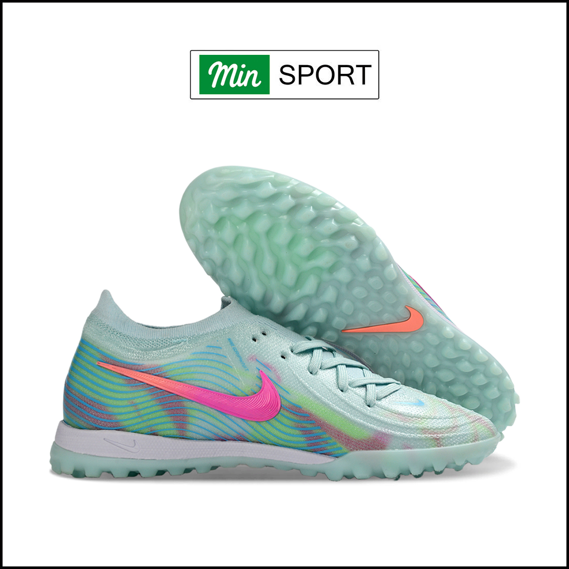 Giày Bóng Đá Nike Phantom GX2 Pro Xanh Lá Loang Vạch Hồng Cổ Lửng TF