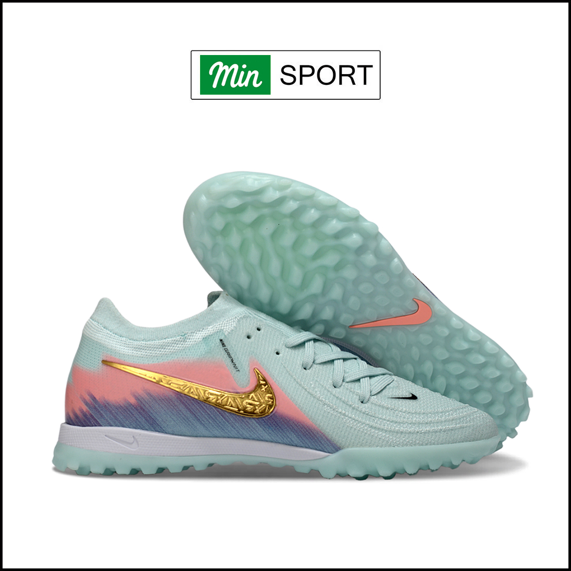 Giày Bóng Đá Nike Phantom GX2 Pro Xanh Ngọc Gót Hồng Xanh Cổ Lửng TF