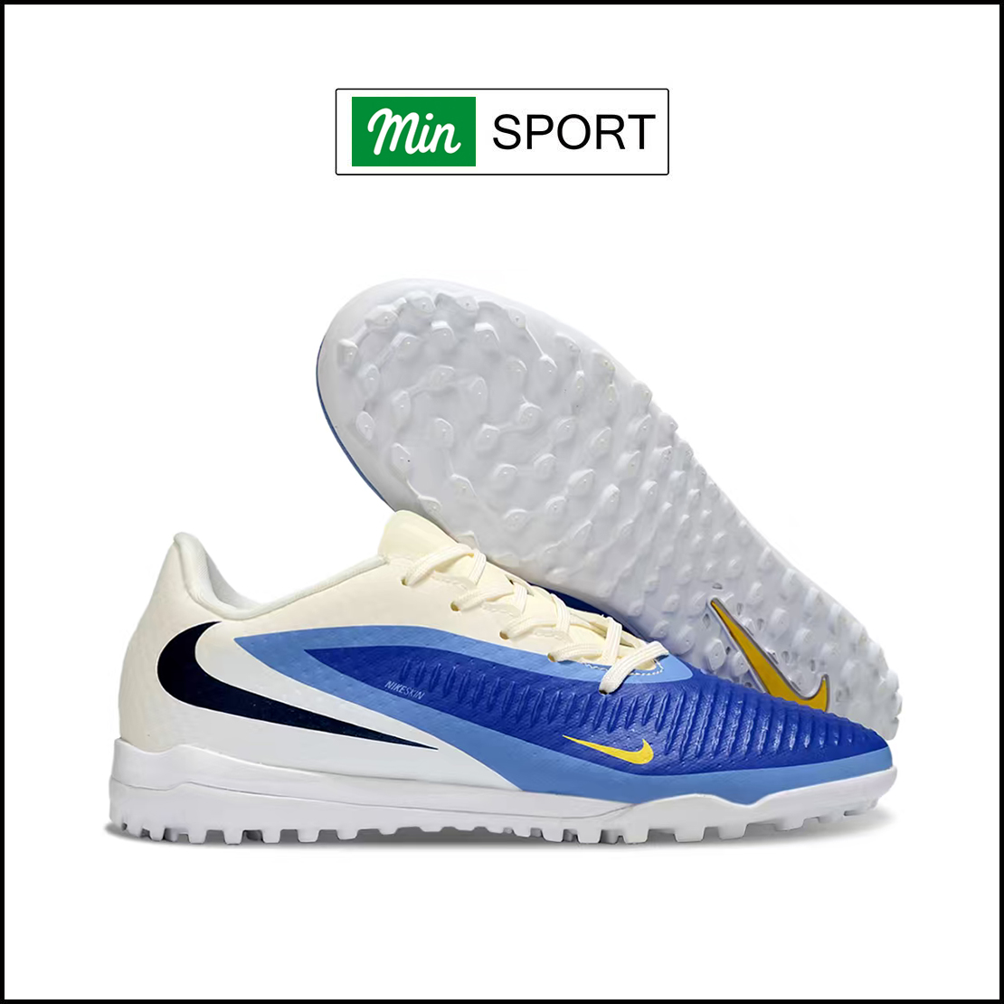 Giày Bóng Đá Nike Phantom 6 Academy Xanh Biển Trắng Đế Đệm TF
