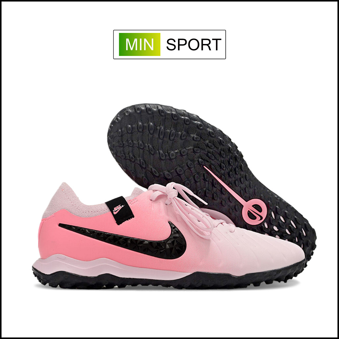 Giày Bóng Đá Trẻ Em Nike Tiempo Legend 10 Pro Euro 24 Hồng Vạch Đen Lưỡi Gà Liền TF