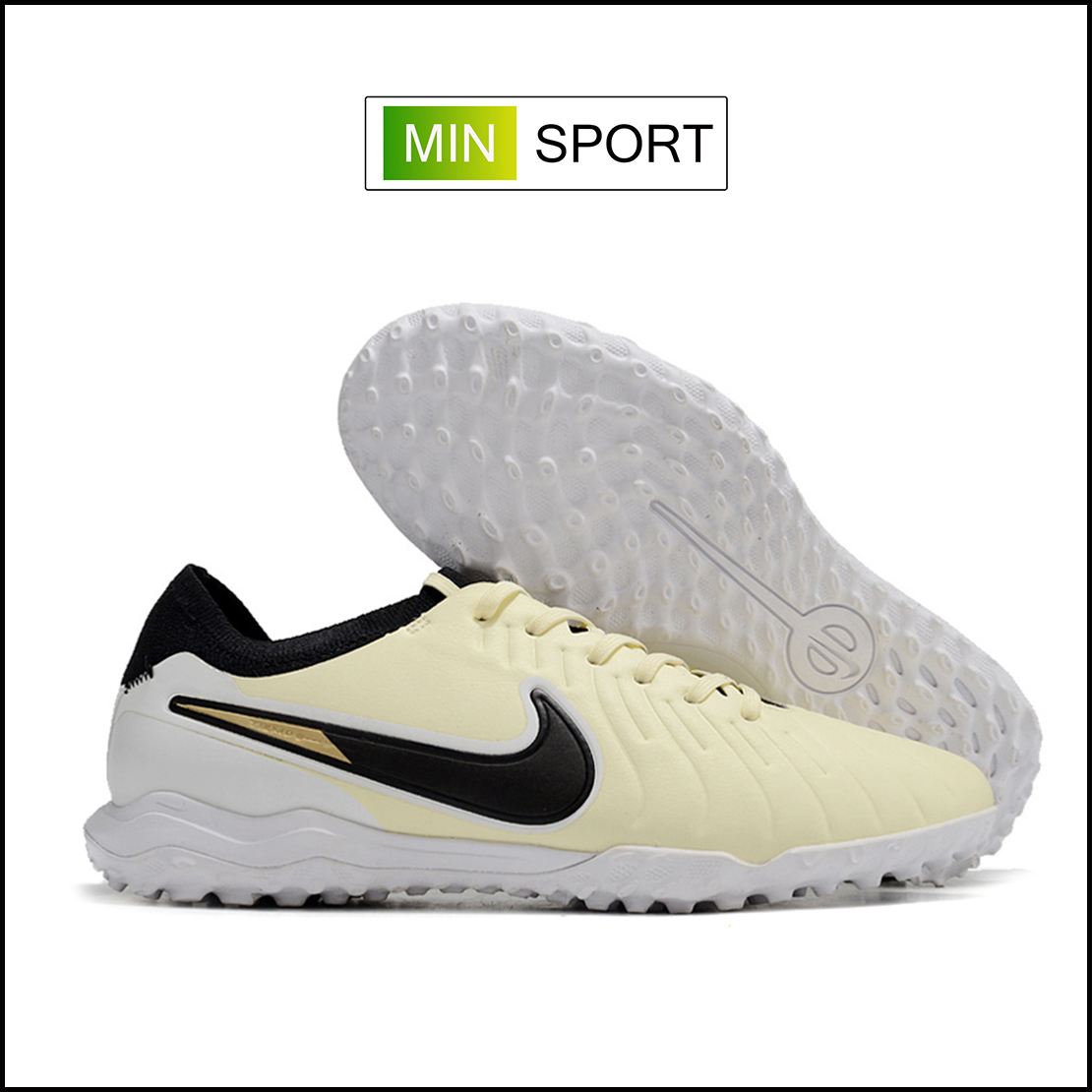 Giày Bóng Đá Nike Tiempo 10 Pro Trắng Sữa Vạch Đen Gà Liền HQ TF