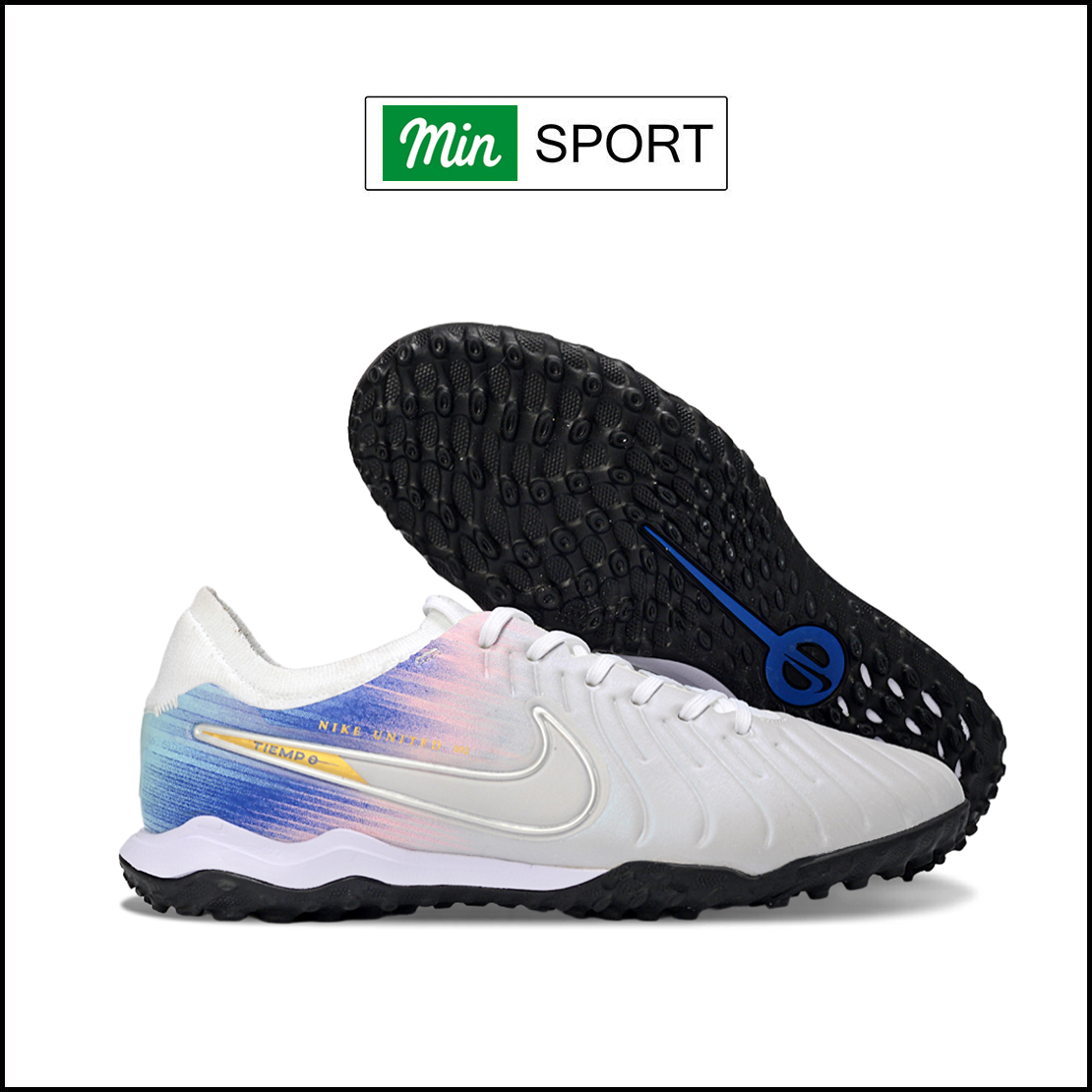 Giày Bóng Đá Nike Tiempo Legend 10 Pro Xám Gót Xanh Biển Lưỡi Gà Liền HQ TF