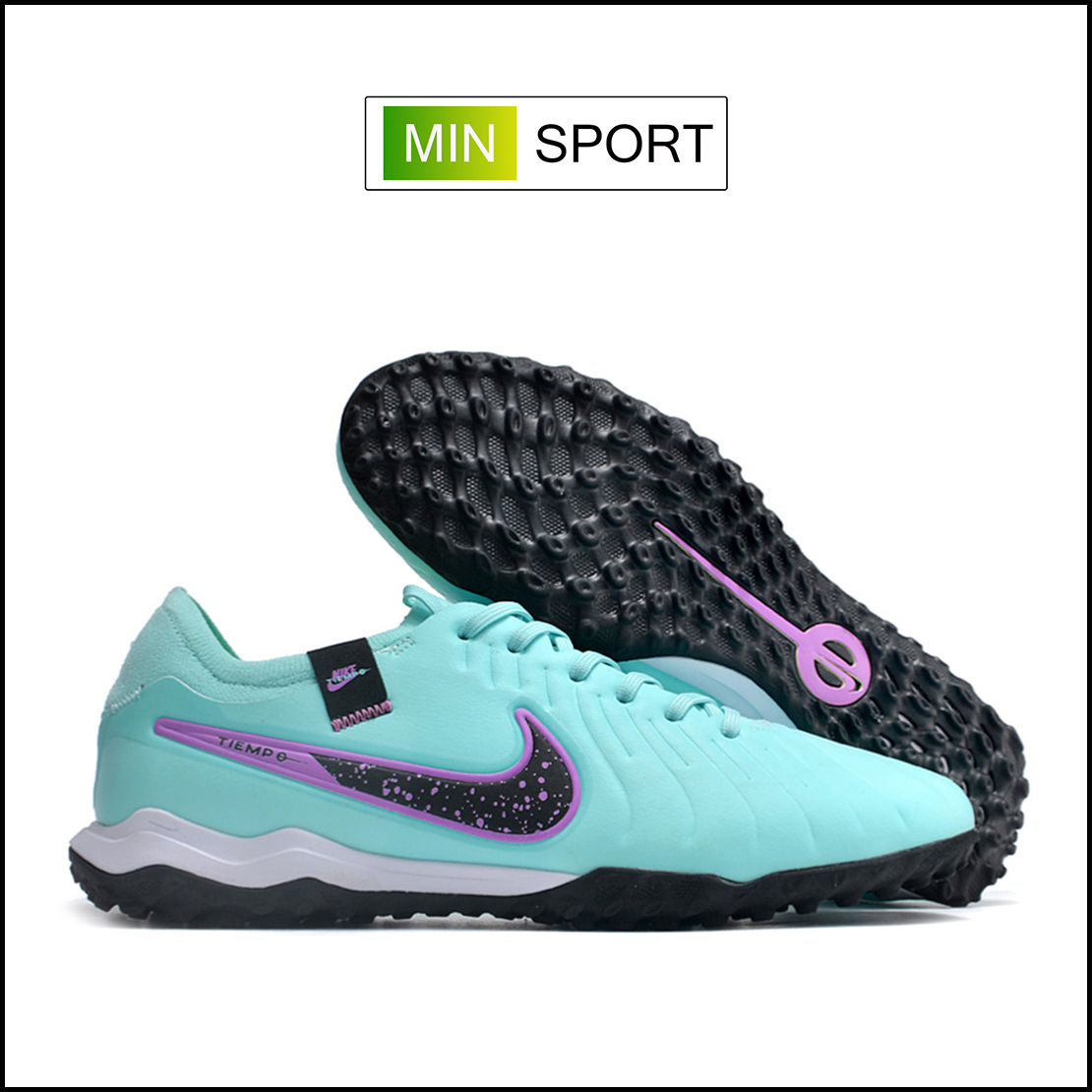 Giày Bóng Đá Nike Tiempo 10 Pro Xanh Ngọc Vạch Đen Lưỡi Gà Liền HQ TF