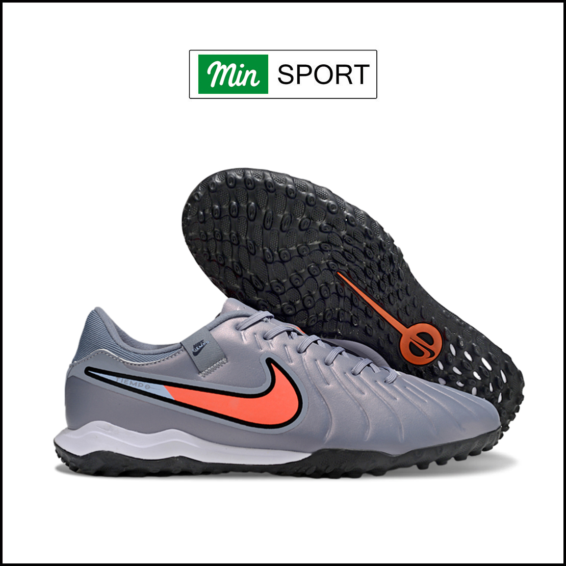 Giày Bóng Đá Nike Tiempo Legend 10 Academy Xám Xi Măng Vạch Cam Lưỡi Gà Rời HQ TF