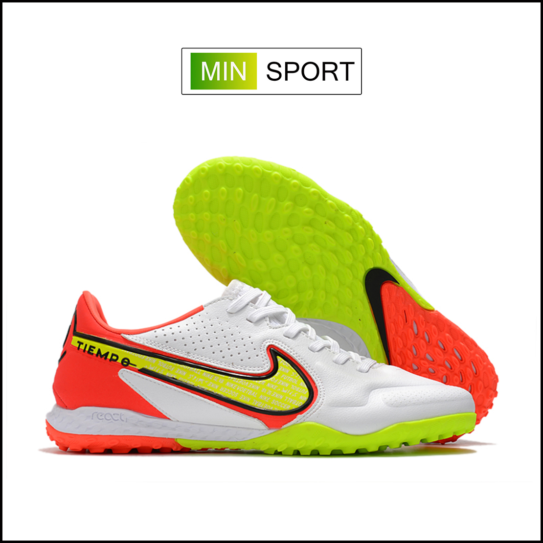Giày Bóng Đá Nike Tiempo 9 Pro Trắng Vạch Vàng Gót Đỏ TF