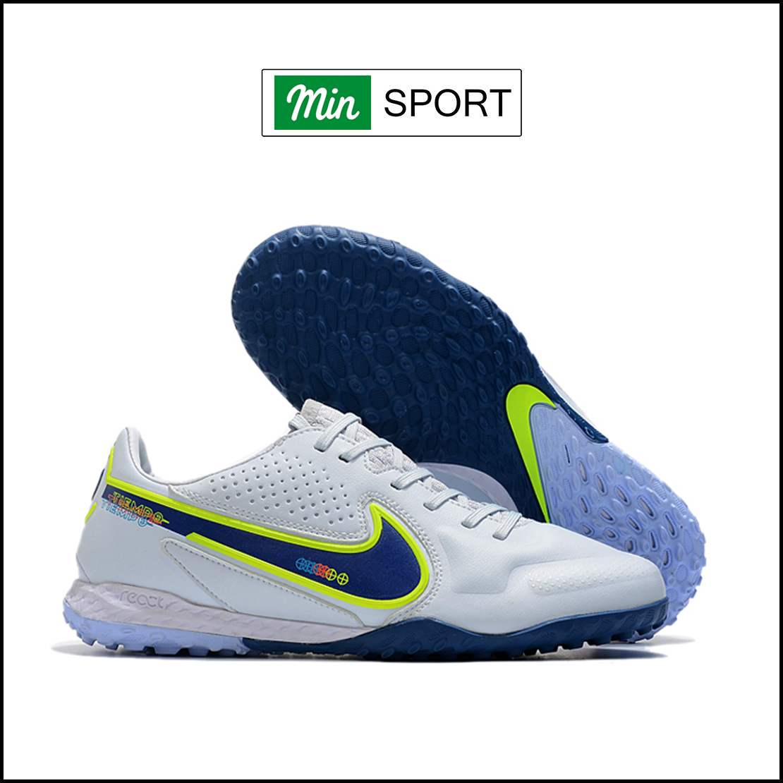 Giày Bóng Đá Nike Tiempo 9 Pro Xám Vạch Xanh Đậm TF