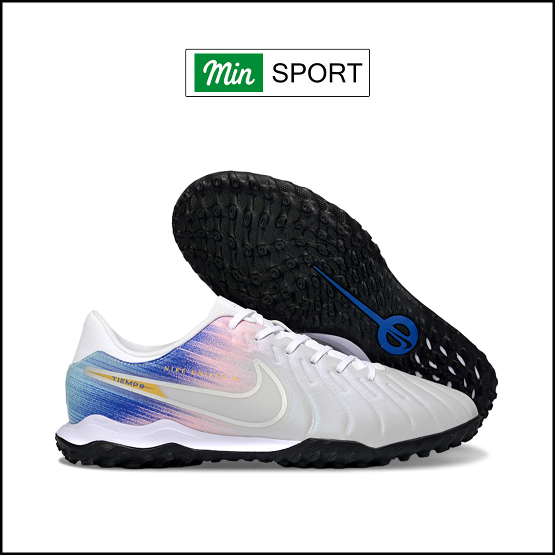 Giày Bóng Đá Nike Tiempo 10 Academy Xám Gót Xanh Biển Lưỡi Gà Rời HQ TF