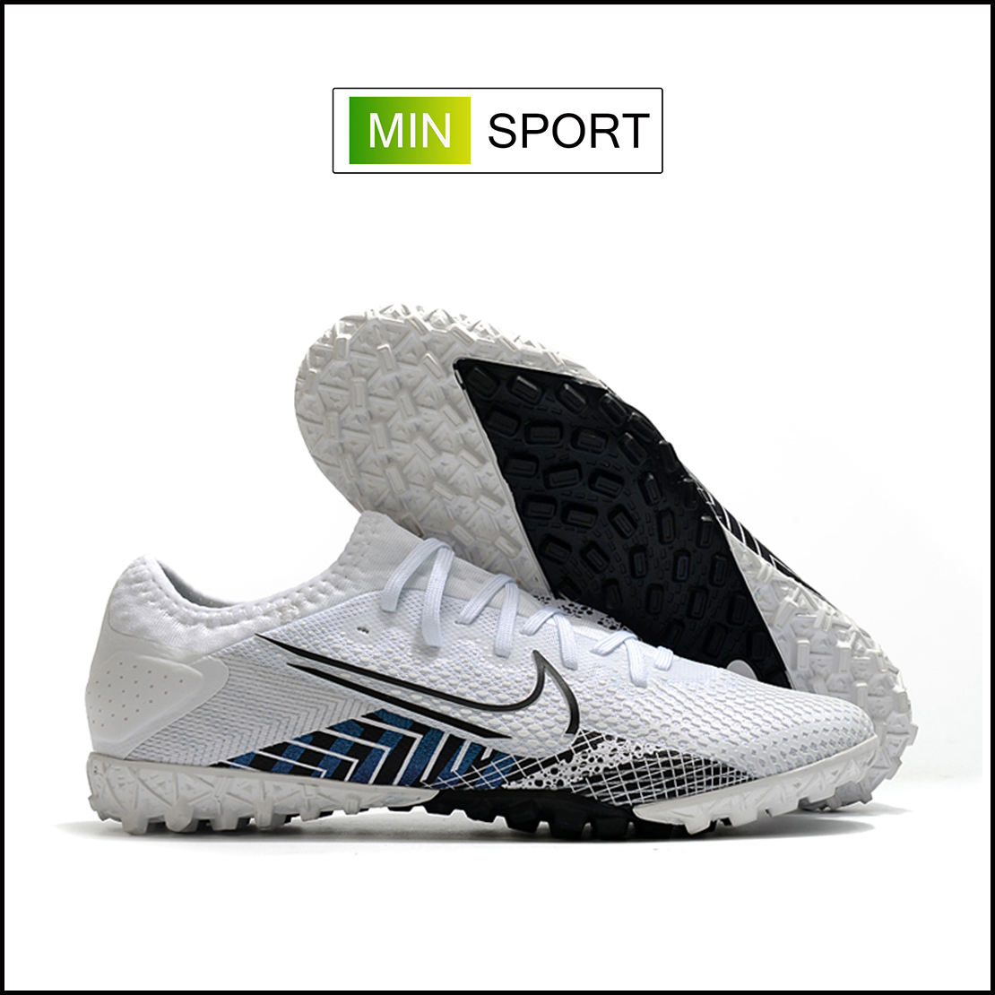 Giày Bóng Đá Nike Mercurial Vapor 13 Pro Trắng Vạch Đen Cổ Thun TF