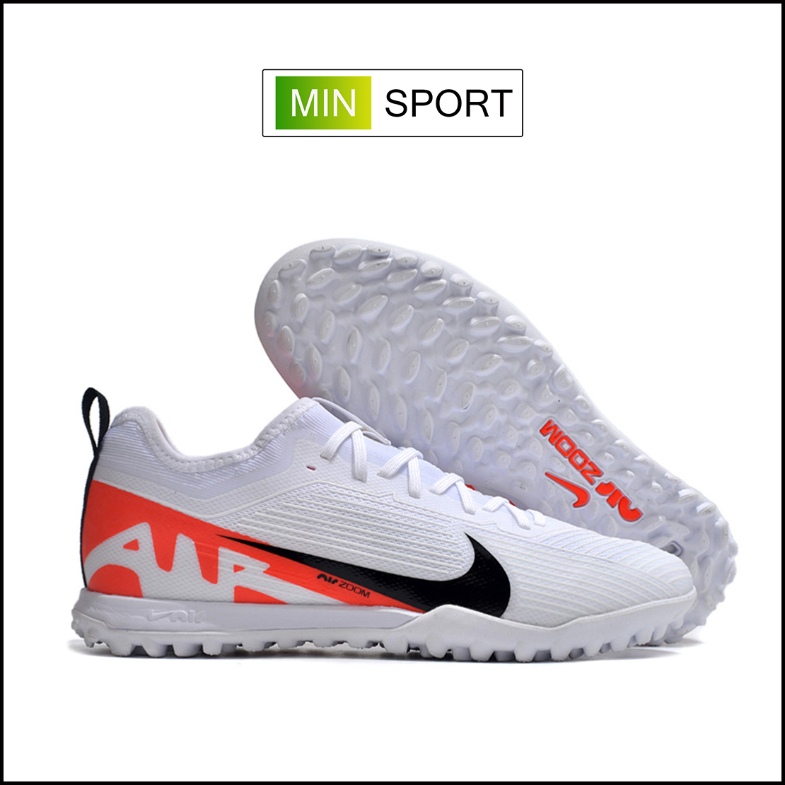 Giày Bóng Đá Nike Vapor 15 Pro Air Zoom Trắng Vạch Đen Gót Đỏ HQ TF