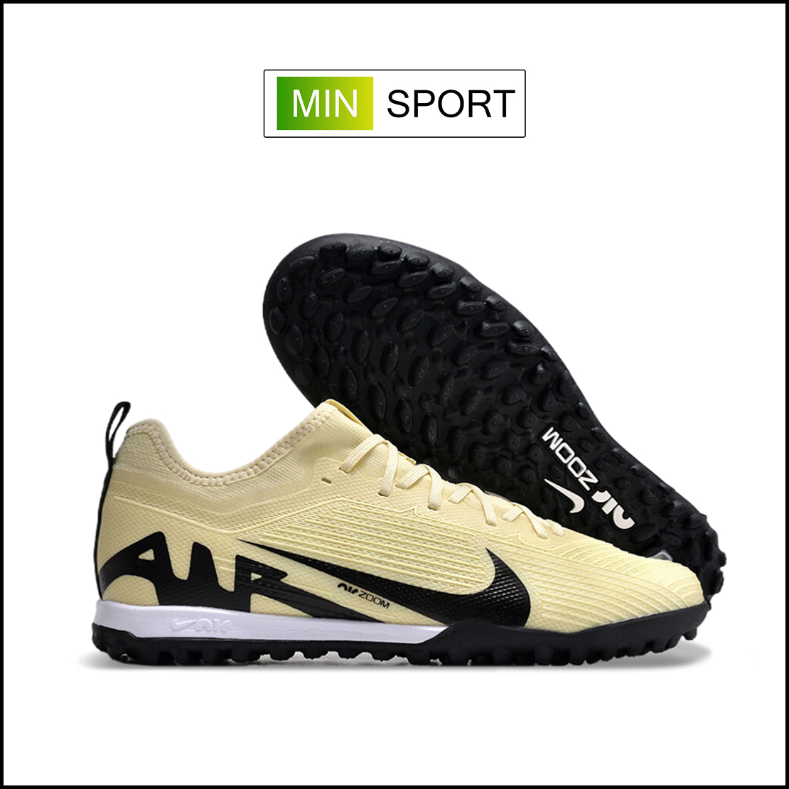 Giày Bóng Đá Nike Mercurial Vapor 15 Pro Cream Vàng Vạch Đen Cổ Lửng HQ TF