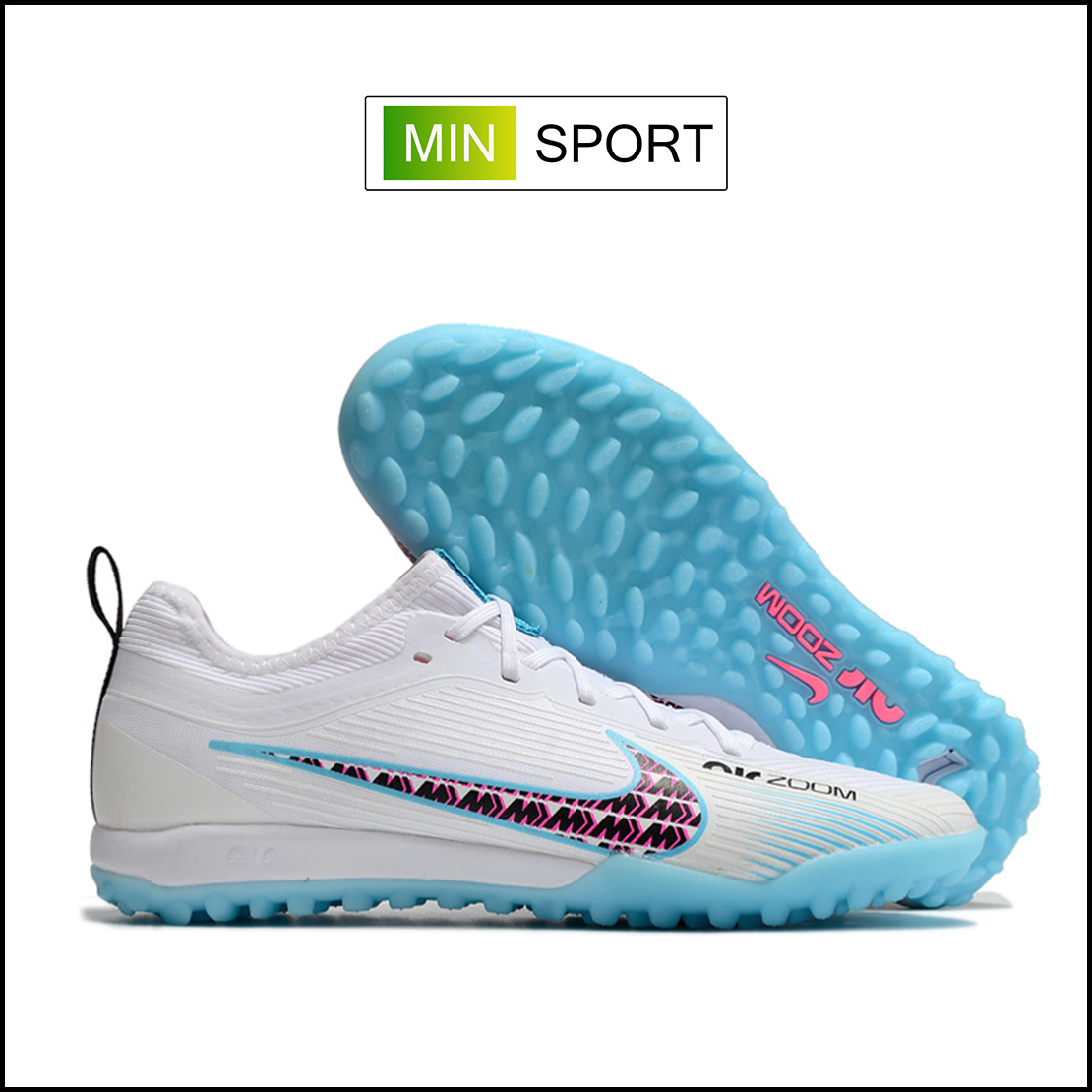 Giày Bóng Đá Nike Mercurial Vapor 15 Pro Trắng Vạch Đen Đế Xanh Biển Cổ Lửng V2 TF