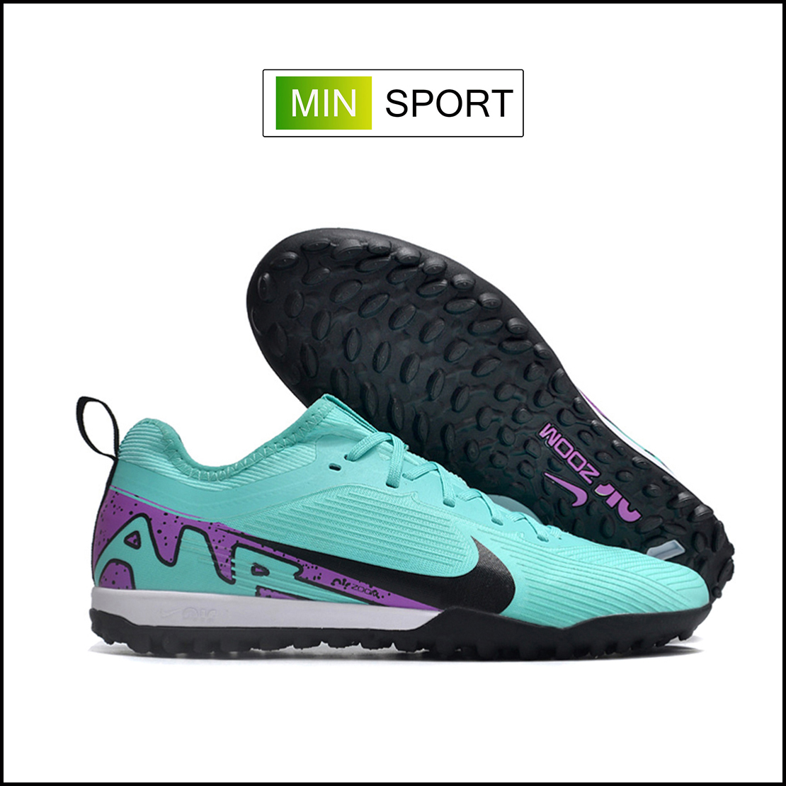 Giày Bóng Đá Trẻ Em Nike Mercurial Vapor 15 Pro AIR Xanh Ngọc Gót Tím V2 TF
