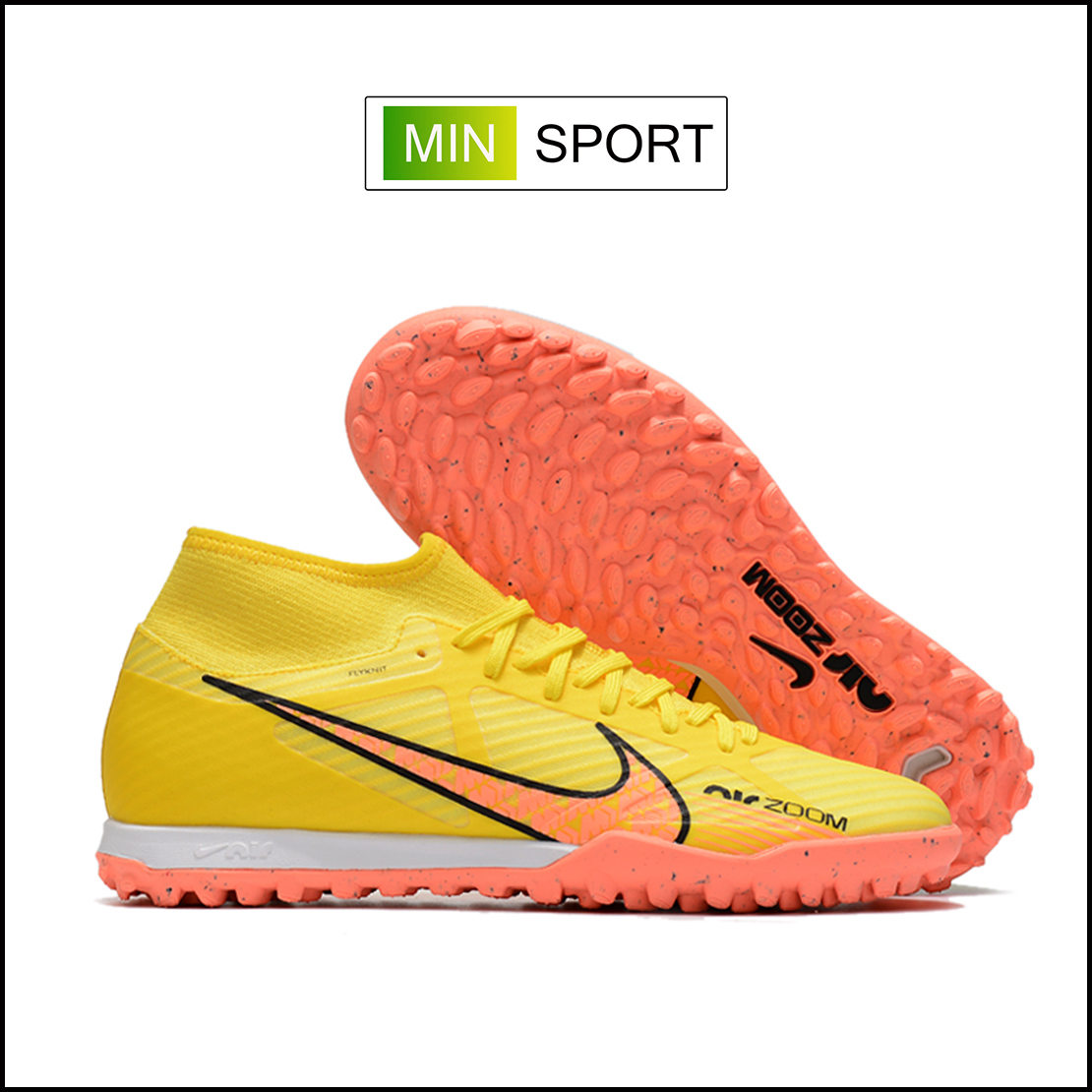 Giày Bóng Đá Mercurial Air Zoom Superfly 9 Academy Vàng Cam Cổ Cao TF