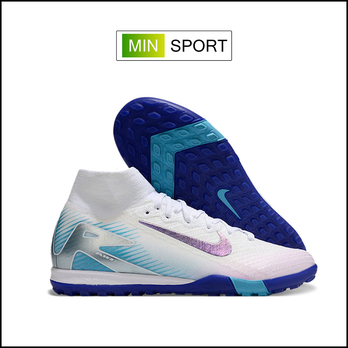 Giày Bóng Đá Nike Mercurial Superfly 10 Trắng Xanh Tím Hologram Cổ Cao HQ TF