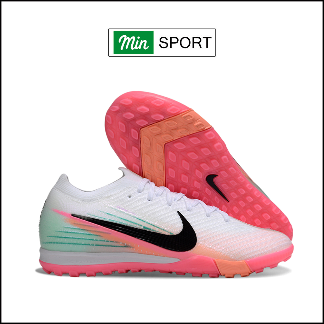 Giày Bóng Đá Trẻ Em Nike Mercurial Vapor 16 Elite SK Trắng Hồng Gót Xanh Cổ Lửng HQ TF