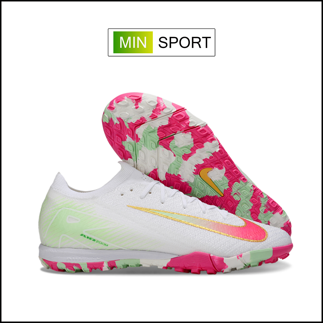 Giày Bóng Đá Nike Mercurial Vapor 16 Elite Trắng Vạch Hồng Đế Rằn Ri Cổ Lửng TF