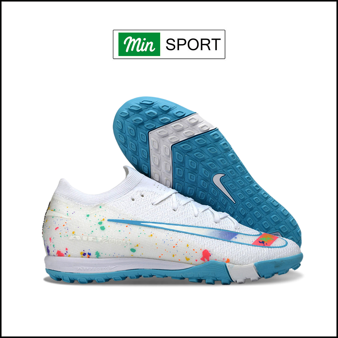 Giày Bóng Đá Nike Mercurial Vapor 16 Elite Trắng Xanh Vẩy Sơn Cổ Lửng V1 TF