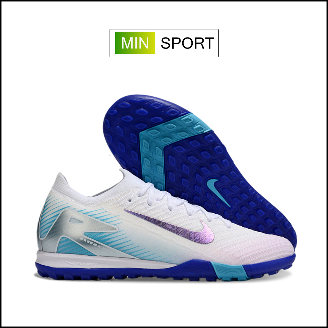 Giày Bóng Đá Trẻ Em Nike Mercurial Vapor 16 Elite Trắng Xanh Hologram Cổ Lửng TF