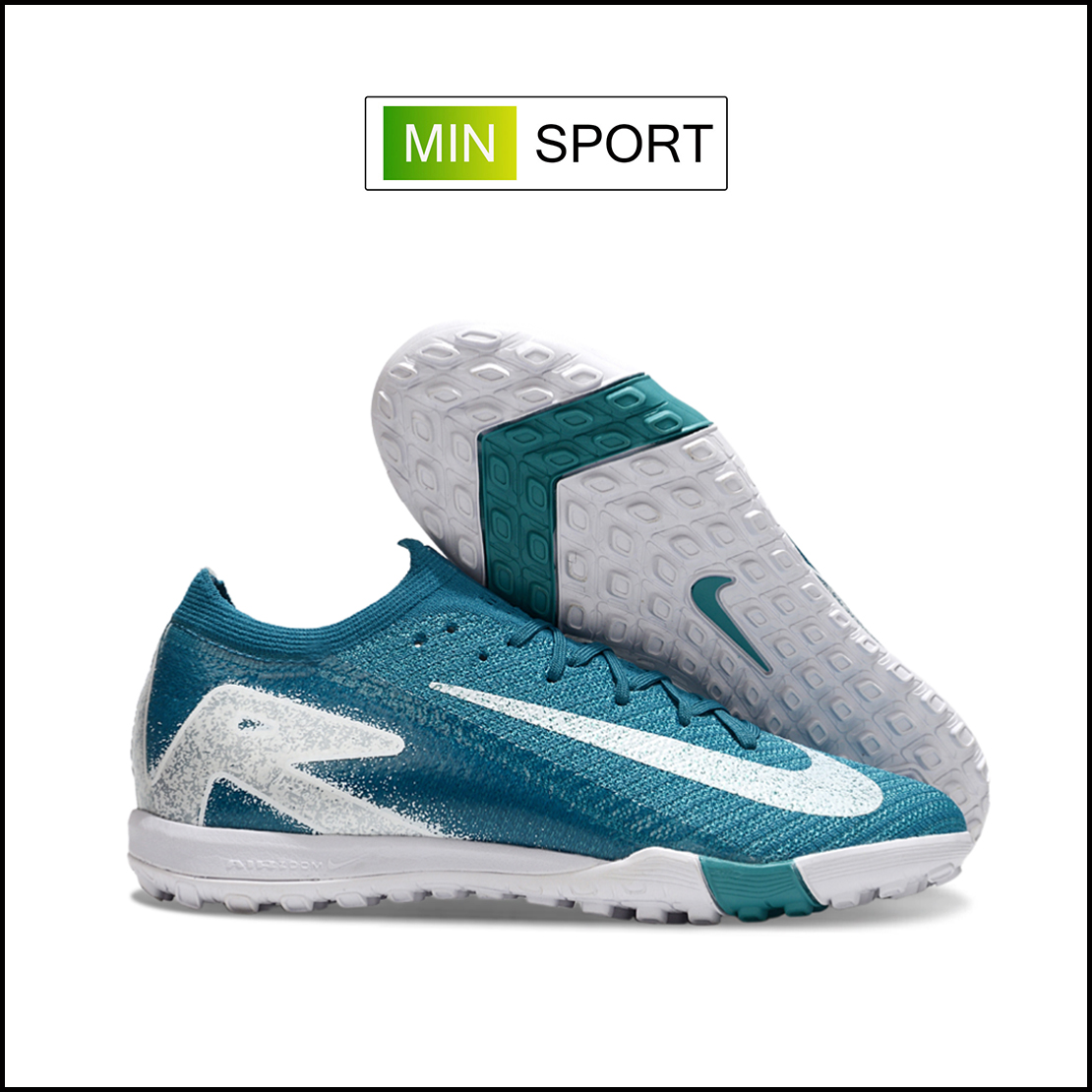 Giày Bóng Đá Nike Mercurial Vapor 16 Elite Xanh Cổ Vịt Vạch Trắng Cổ Lửng HQ TF
