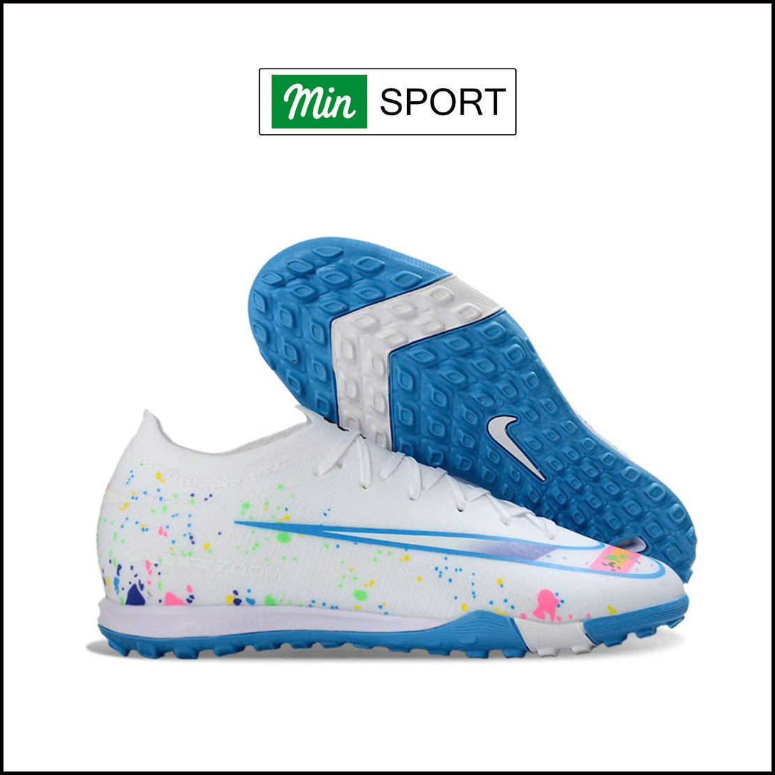 Giày Bóng Đá Nike Mercurial Vapor 16 Pro Trắng Xanh Vẩy Sơn Cổ Lửng HQ TF