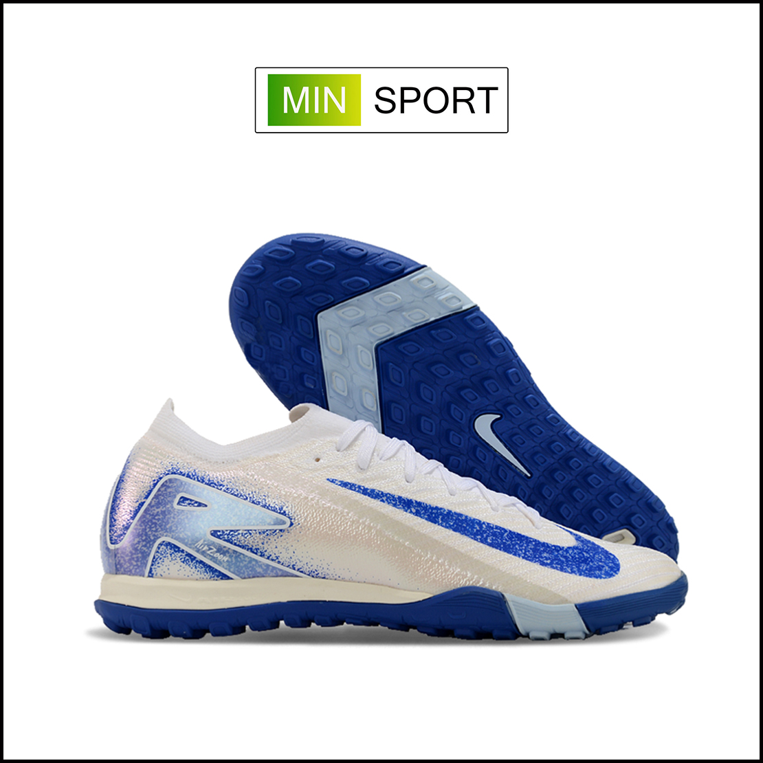 Giày Bóng Đá Nike Mercurial Vapor 16 Elite Trắng Vạch Xanh Biển Cổ Lửng HQ TF
